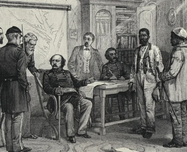 Maj. Gen. Benjamin Butler meets with escaped slaves at Fort Monroe