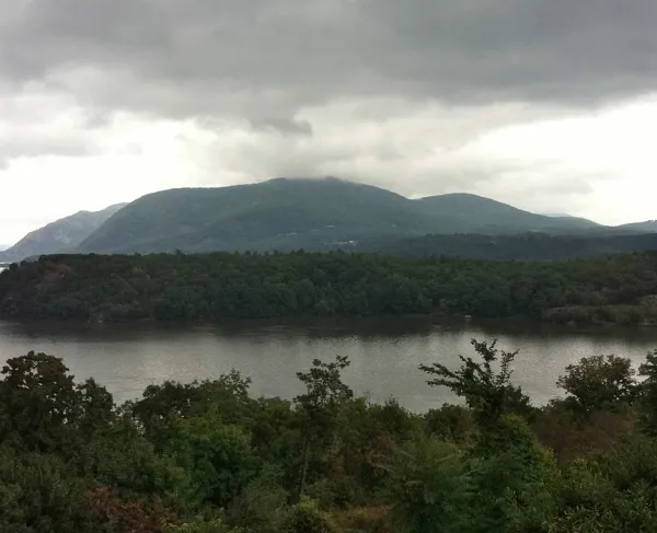 View of Constitution Island from an opposing river bank