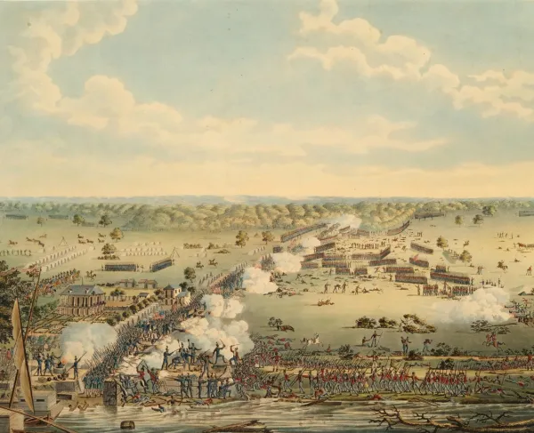 Engraving of the Battle of Pensacola during the War of 1812. 