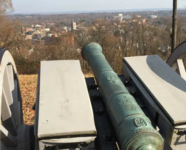 Gun Emplacement looking over modern-day Morristown at Fort Nonsense