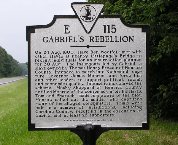 Gabriel's Rebellion Historic Highway Marker