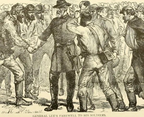 Drawing of a general surrounded by soldiers. 