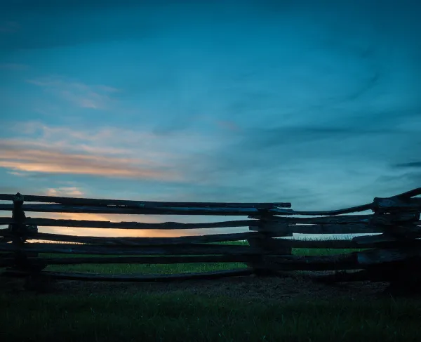 Split rail fence at sunset at Mill Springs Battlefield