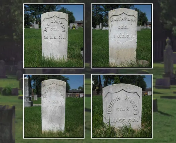Location of graves at Mount Zion Community Cemetery: (left side from gate entrance): James Gaskins (3rd row), William Taylor (3rd row), John W. Langford (13th row), Joseph Waters (14th row)