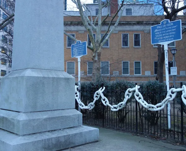Paulus Hook Monument with Signs
