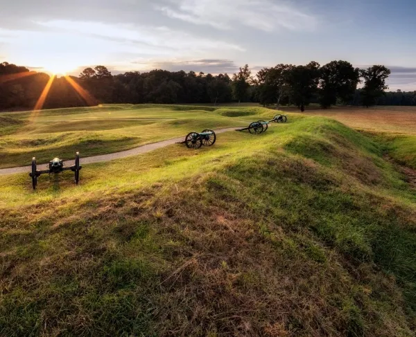 A photograph of Fort Stedman at sunrise