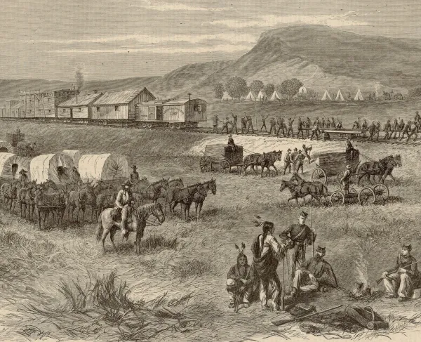 Railroad building on the Great Plains, 1875