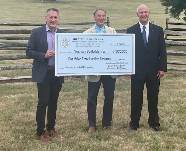 Senator Andrew Zwicker presented a $1.3 million dollar check to the American Battlefield Trust last Tuesday, July 23, 2024.
