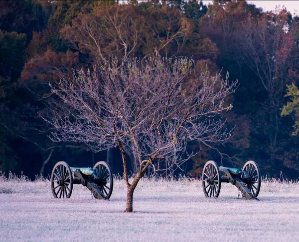 Snow at Mann's Battery, Shiloh National Military Park, Tenn.