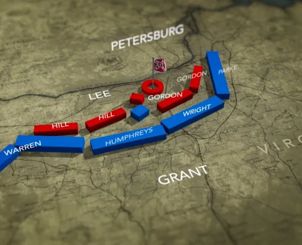 An image from an Animated Map showing the Breakthrough at Petersburg, Va.