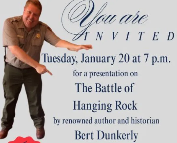 Poster for the Battle of Hanging Rock Lecture with Bert Dunkerly