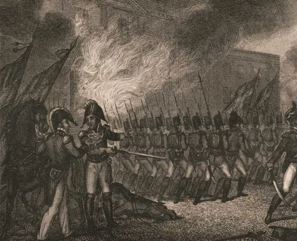 This artwork portrays the British burning the White House