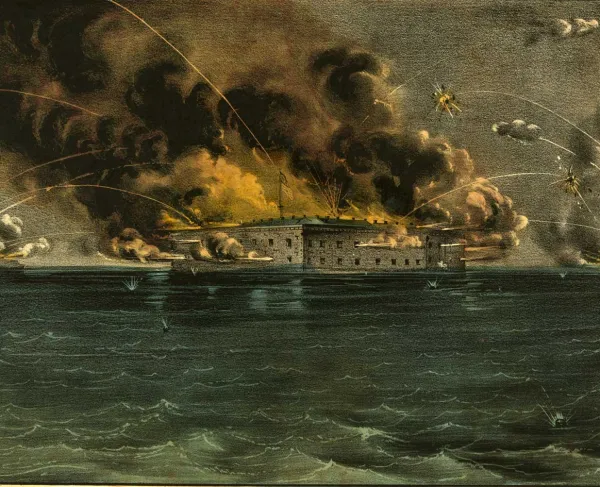 A painting of the bombardment of Fort Sumter