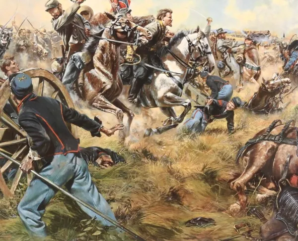 The Gray Comanches by Don Troiani depicts Confederate cavalry in action during the Battle of Brandy Station on June 9, 1863.