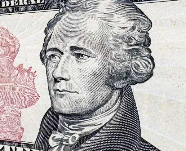 An illustration Alexander Hamilton on a $10 bill