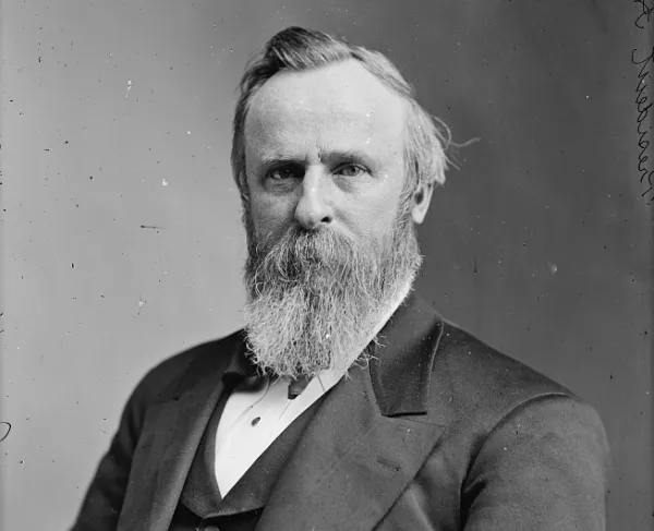 Black-and-white photographic portrait of President Rutherford B. Hayes, taken in the 1870s.