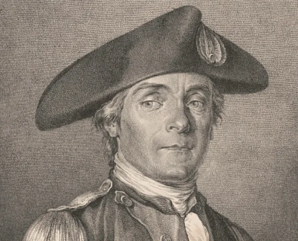 Engraved head-and-shoulders portrait of Revolutionary War naval commander John Paul Jones wearing a military uniform and hat.