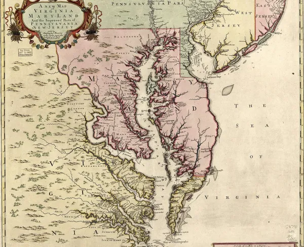 A New Map of Virginia, Mary-land and the Improved Parts of Penn-sylvania & New Jersey, by John Senex, 1721.