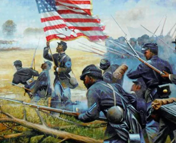 Sgt. Christian Fleetwood seizing the flag at the Battle of New Market Heights.