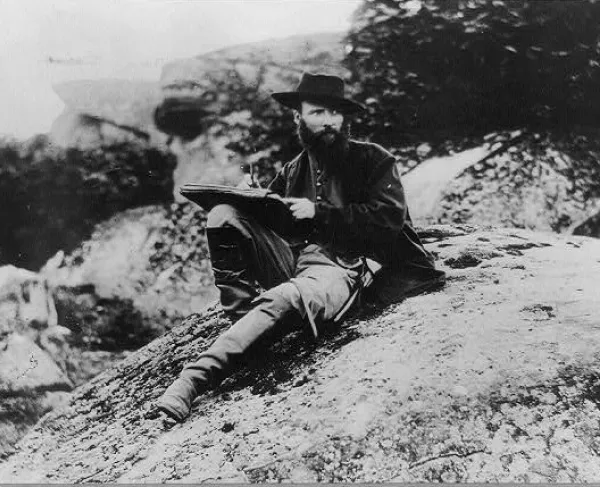 Gettysburg, Pa. Devil’s Den. Alfred R. Waud, Artist of Harper’s Weekly, Sketching on Battlefield, photographed by Timothy H. O’Sullivan, July 1863.