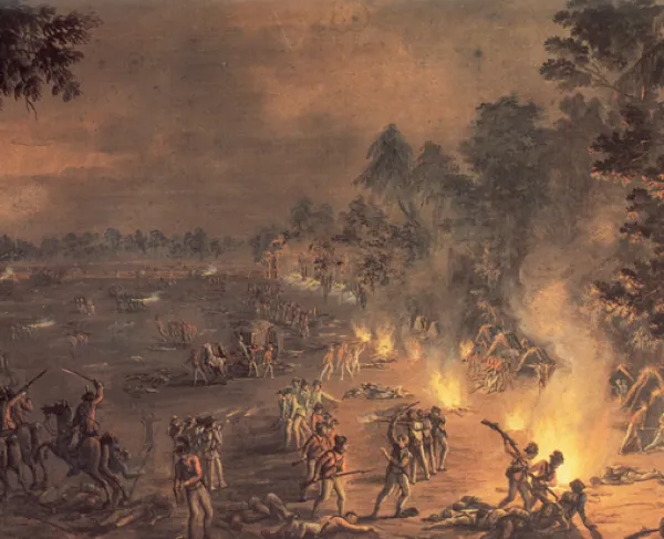 Painting depicts the British surprise attack on Brig. Gen. Anthony Wayne’s Continental troops near present-day Malvern, Pennsylvania, on the night of Sept. 20–21, 1777.