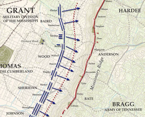 Chattanooga | Missionary Ridge | Nov 25, 1863 | 4 pm Battle Map