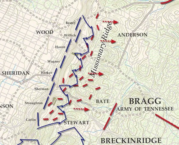 Chattanooga | Missionary Ridge | Nov 25, 1863 | 5 pm Battle Map
