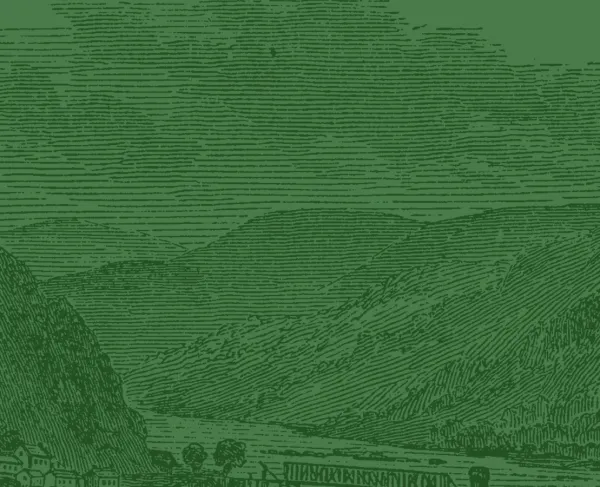 This is a landscape sketch of mountains and valleys. 