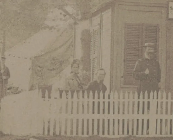 U.S. Sanitary Commission convalescent camp relief station, Alexandria, Va., with nurse Amy M. Bradley