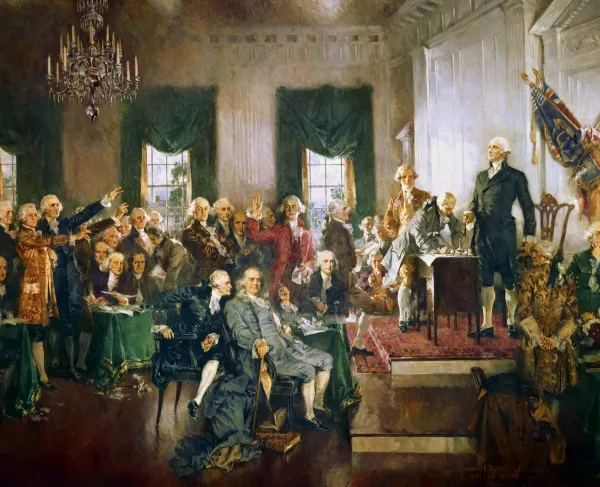 This is a painting depicting the signing of the United States Constitution. 