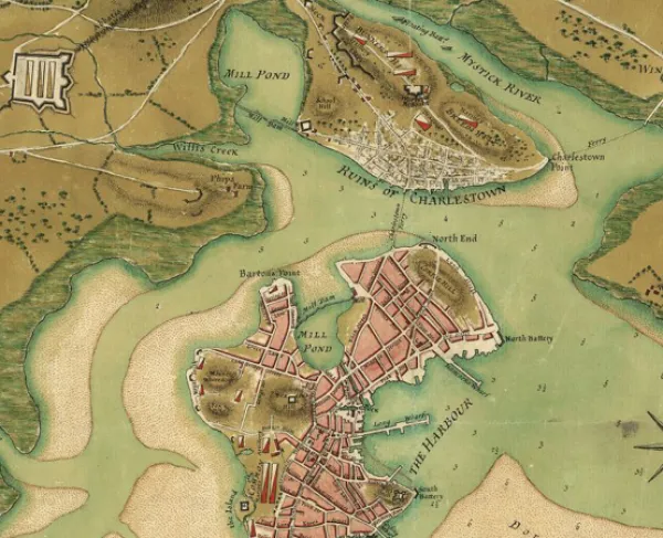 Map showing Boston and the surrounding harbor