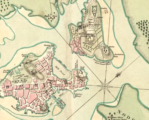 A map detailing the tactics used at the Siege of Boston 