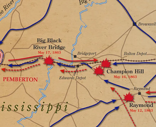 Map of the military tactics used at Vicksburg