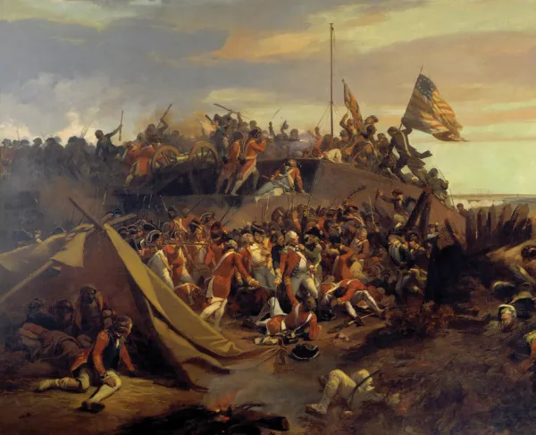Eugène-Louis Lami’s 1840 painting depicting American troops storming British Redoubt No. 10 during the Battle of Yorktown in October 1781.