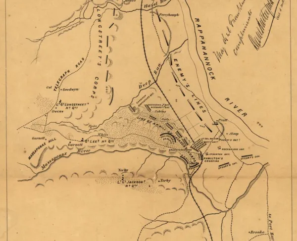 Battlefield map depicting Confederate positions under Stonewall Jackson's corps during the Battle of Fredericksburg on December 13, 1862.