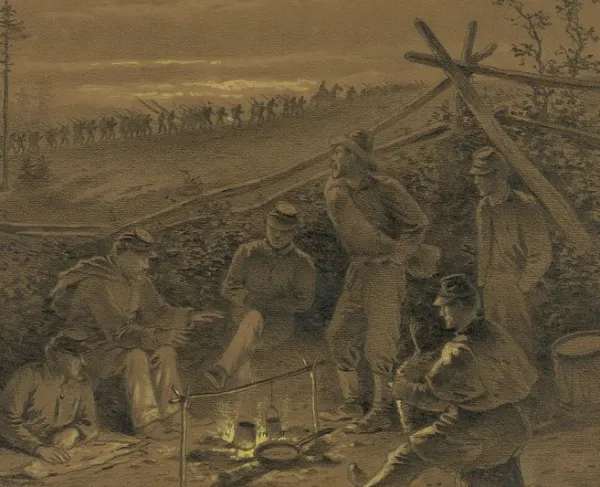 Coffee Coolers, Edwin Forbes, 1876. From Life Studies of the Great Army, Plate 12.