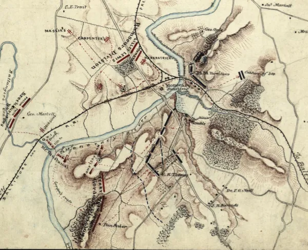 Manuscript atlas containing battlefield maps and campaign sketches documenting Confederate operations in Virginia and the Shenandoah Valley during the Civil War campaigns of 1864–1865.