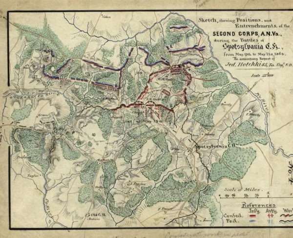 Map from manuscript atlas containing Confederate campaign maps documenting troop movements, battlefields, and military operations in Virginia, Maryland, and West Virginia during 1864–1865.