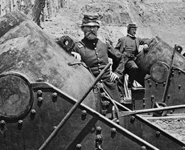 A battery of huge mortars at Yorktown