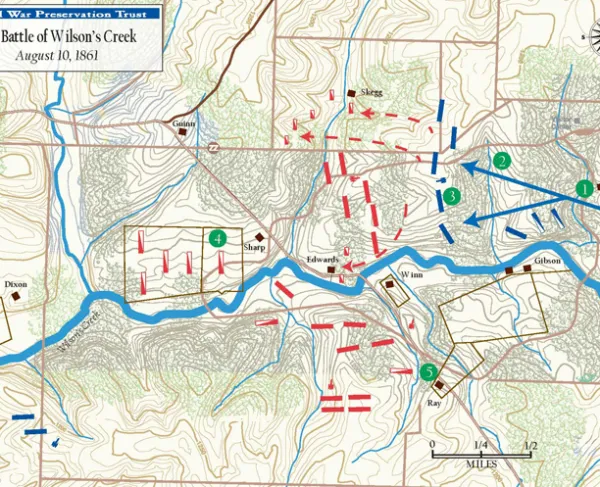 Map depicting the Battle of Wilson's Creek on August 10, 1861