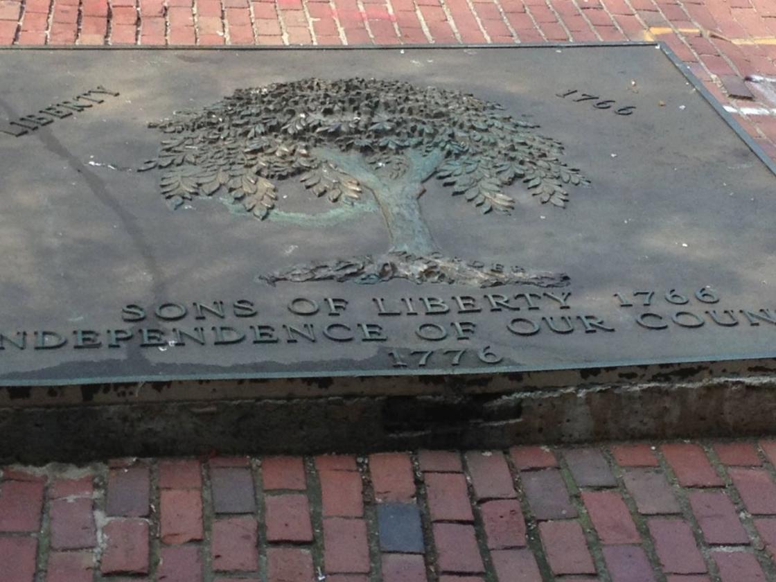 Bronze plaque on Liberty Tree Plaza in Boston