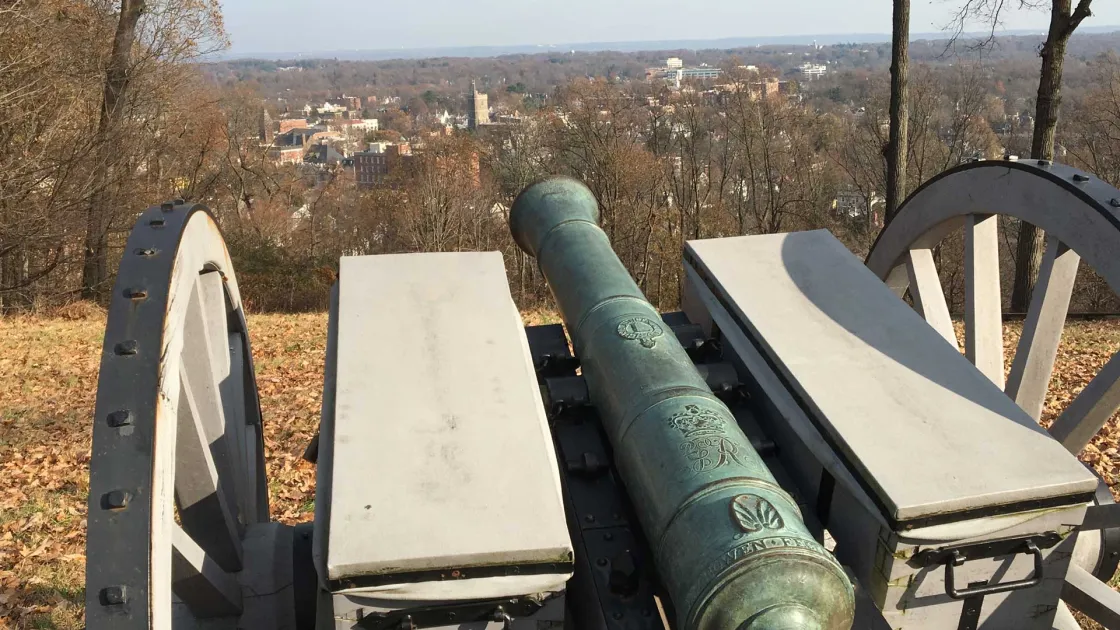 Gun Emplacement looking over modern-day Morristown at Fort Nonsense