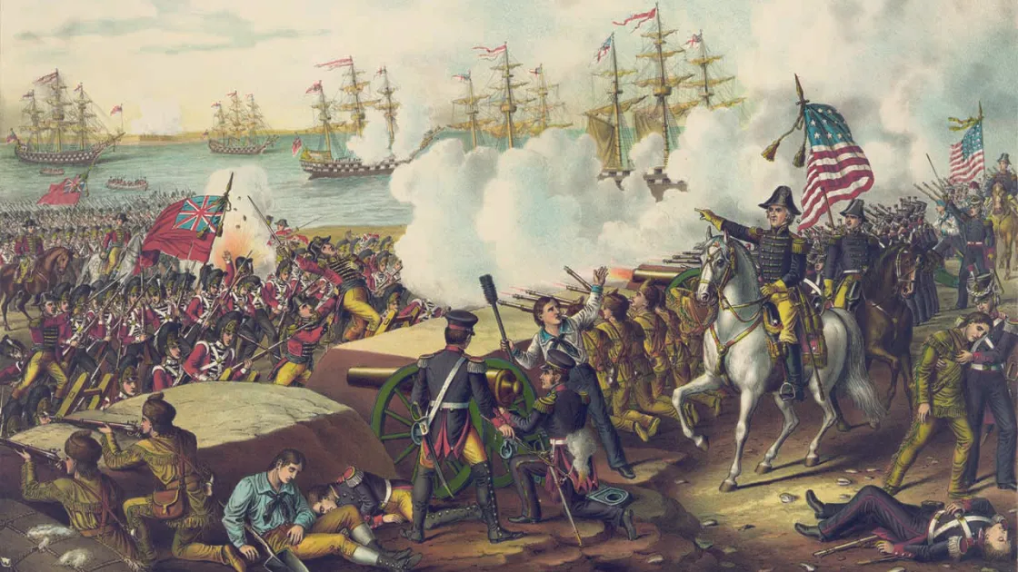 Lithograph of Battle of New Orleans by Kurz & Allison