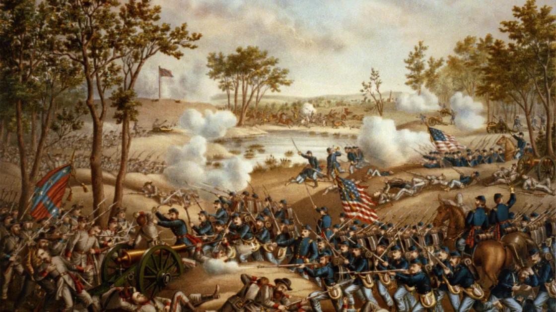 A Kurz and Alison lithograph of the Battle of Cold Harbor.