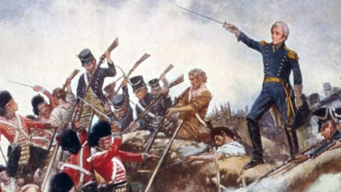 This painting portrays the British-American conflict at the Battle of New Orleans.