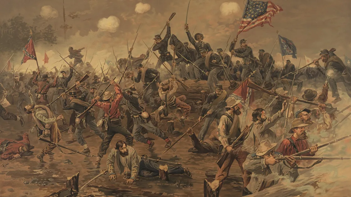 This painting depicts the bayonet charge at Spotsylvania.