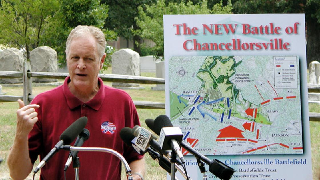 American Battlefield Trust President Jim Lighthizer speaking out against the plan that would have placed 2,000 homes and several big-box retail establishments on the May 1, 1863 Chancellorsville Battlefield.