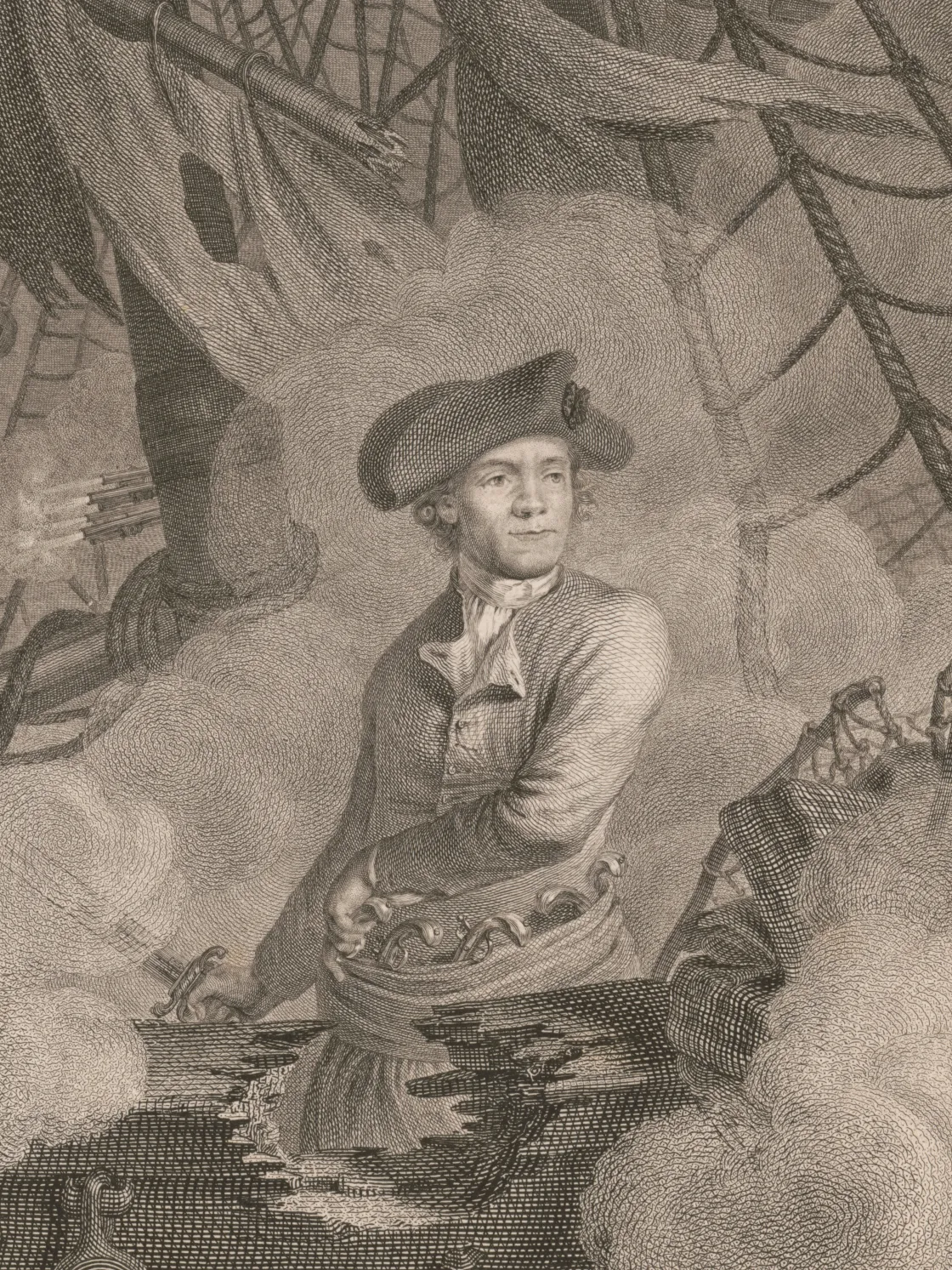 Portrait of John Paul Jones on his ship USS Bonhomme Richard