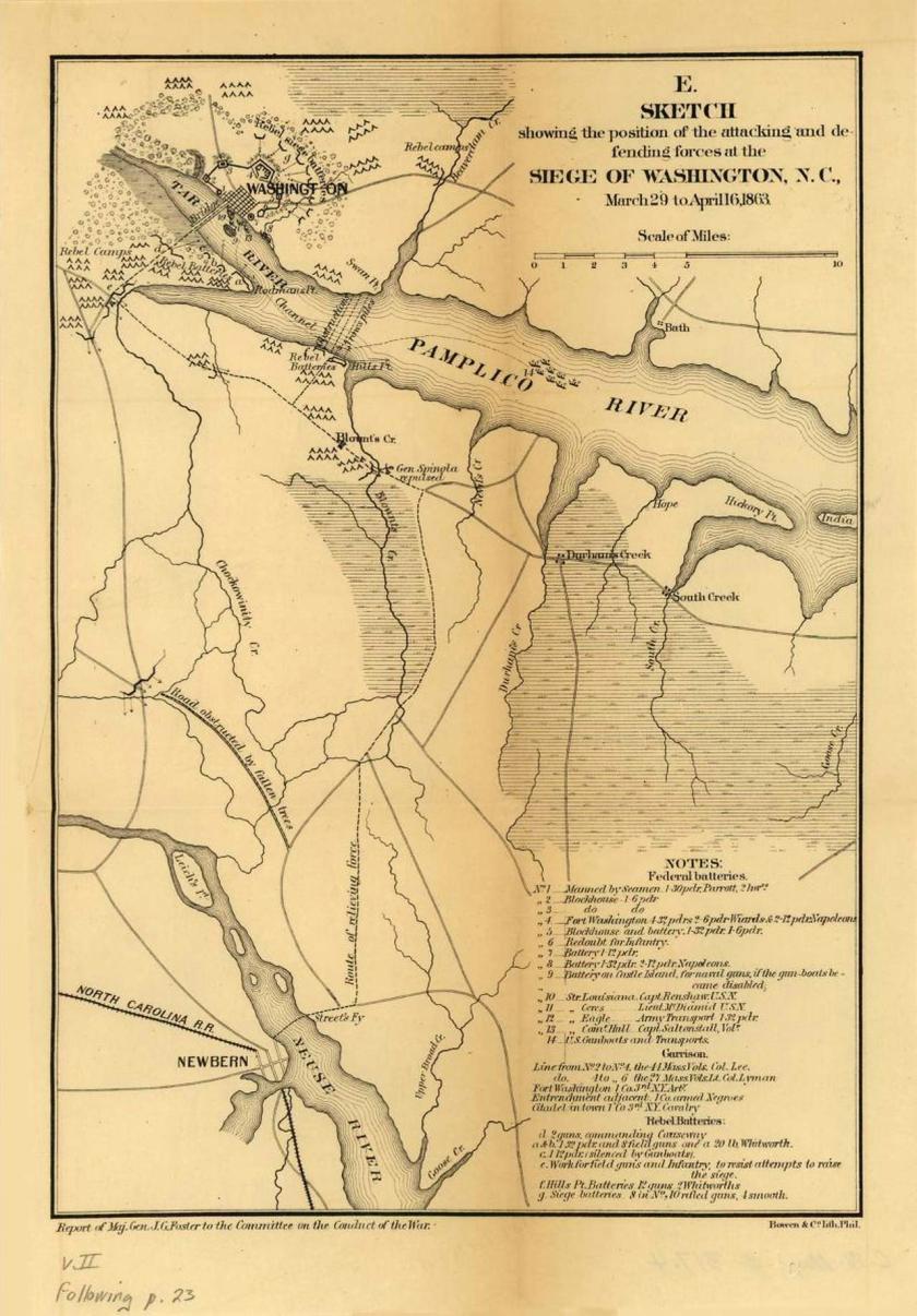 Sketch showing the Siege of Washington, NC March 29-April 16, 1863