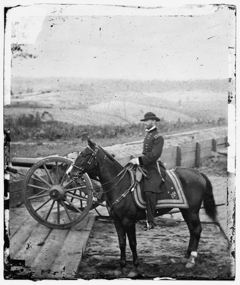 Gen. William T. Sherman on horseback at Federal Fort No. 7, Atlanta, Georgia